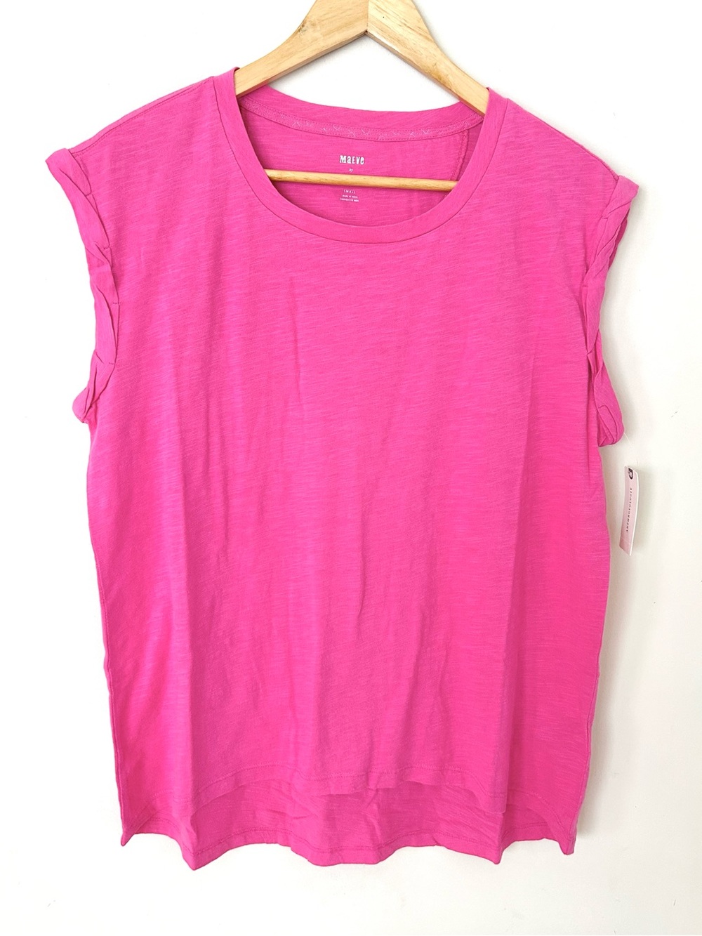 Maeve Anthropologie Oversized Cap Sleeve Hot Pink Cotton Top NWT Size Small